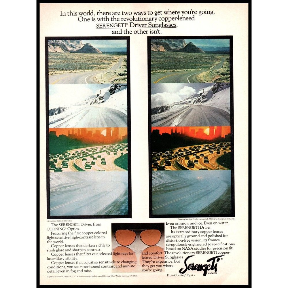1984 Serengeti Driver Sunglasses Vintage Print Ad Driving Aviator Wall Art Photo